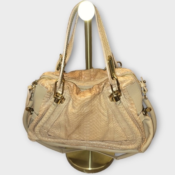 Chloe 2-Way Beige Python Leather Medium Paraty Satchel - Picture 7 of 11